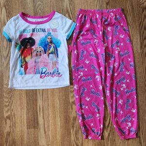 Barbie 2pc Pajamas Girls Size Medium 7-8 Long Pants Short Sleeve T-Shirt Top